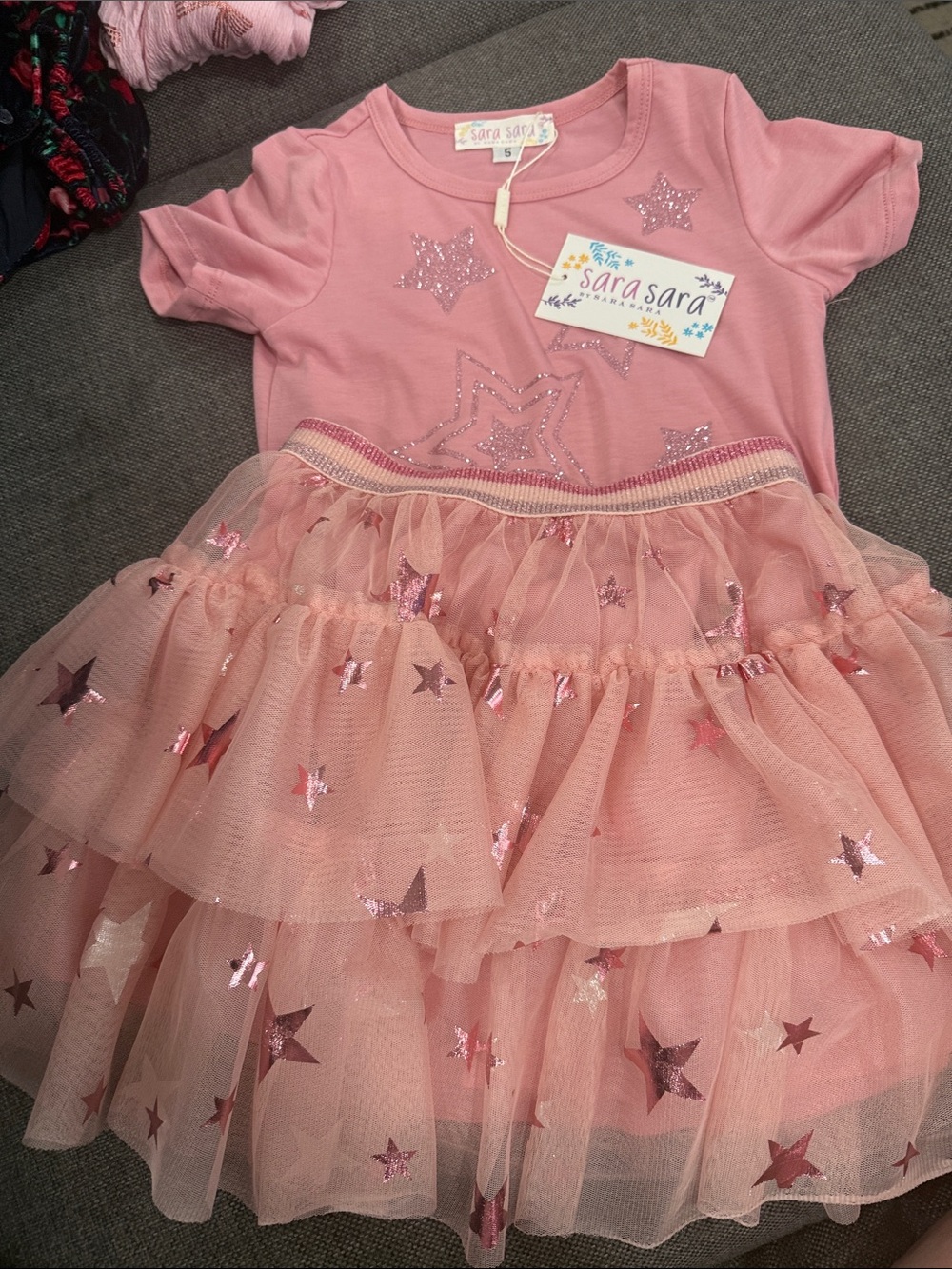 Sara Sara Pink Star Tulle Tee and Tulle Skirt for Kids